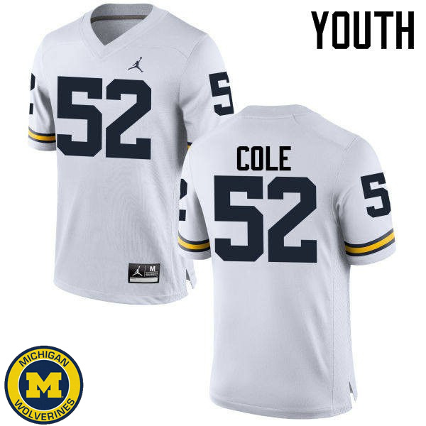 Youth University of Michigan #52 Mason Cole White Embroidery Jersey